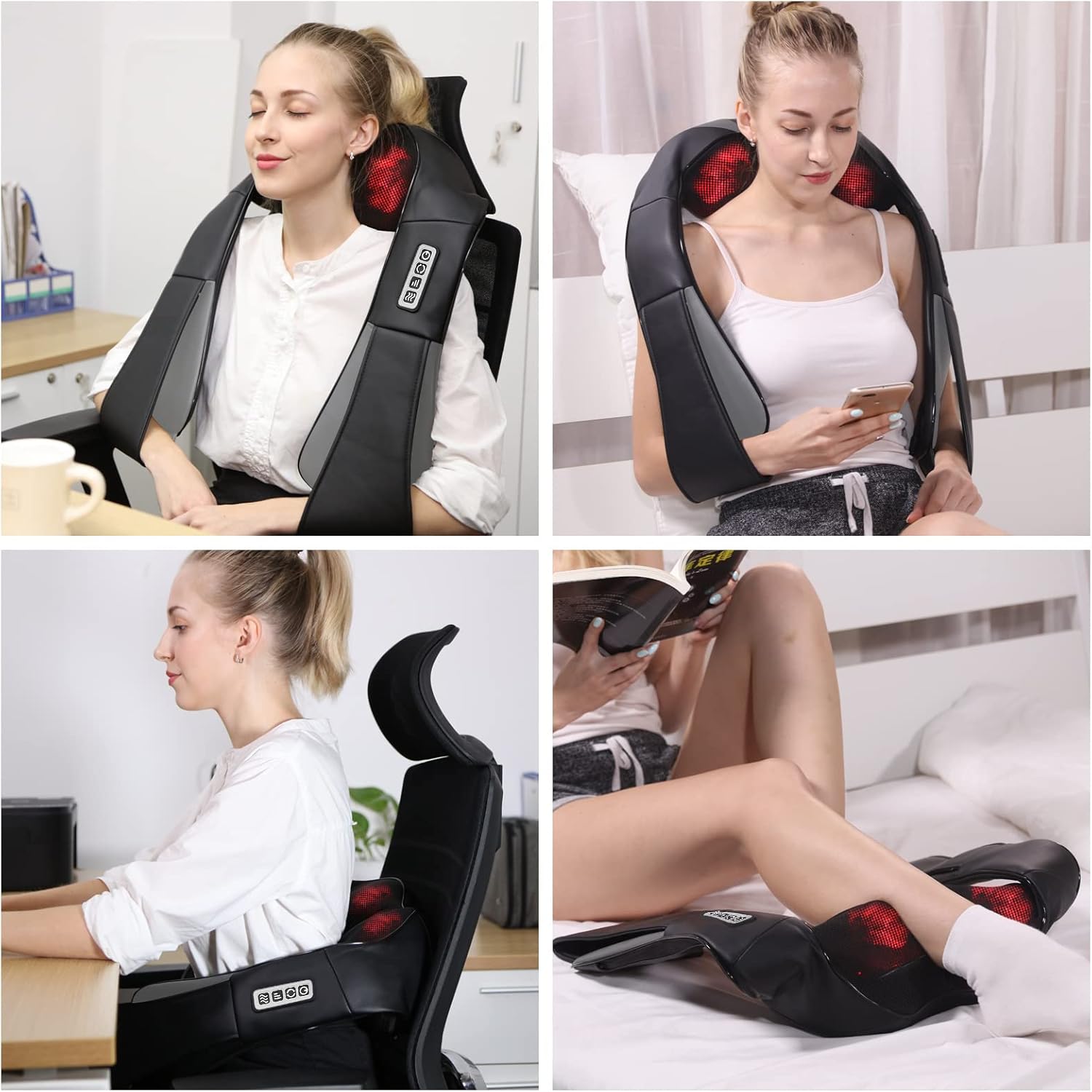 Relaxa™ 3D Shiatsu Neck Massager – Deep Tissue Kneading with Heat for Neck, Back, Shoulder & More