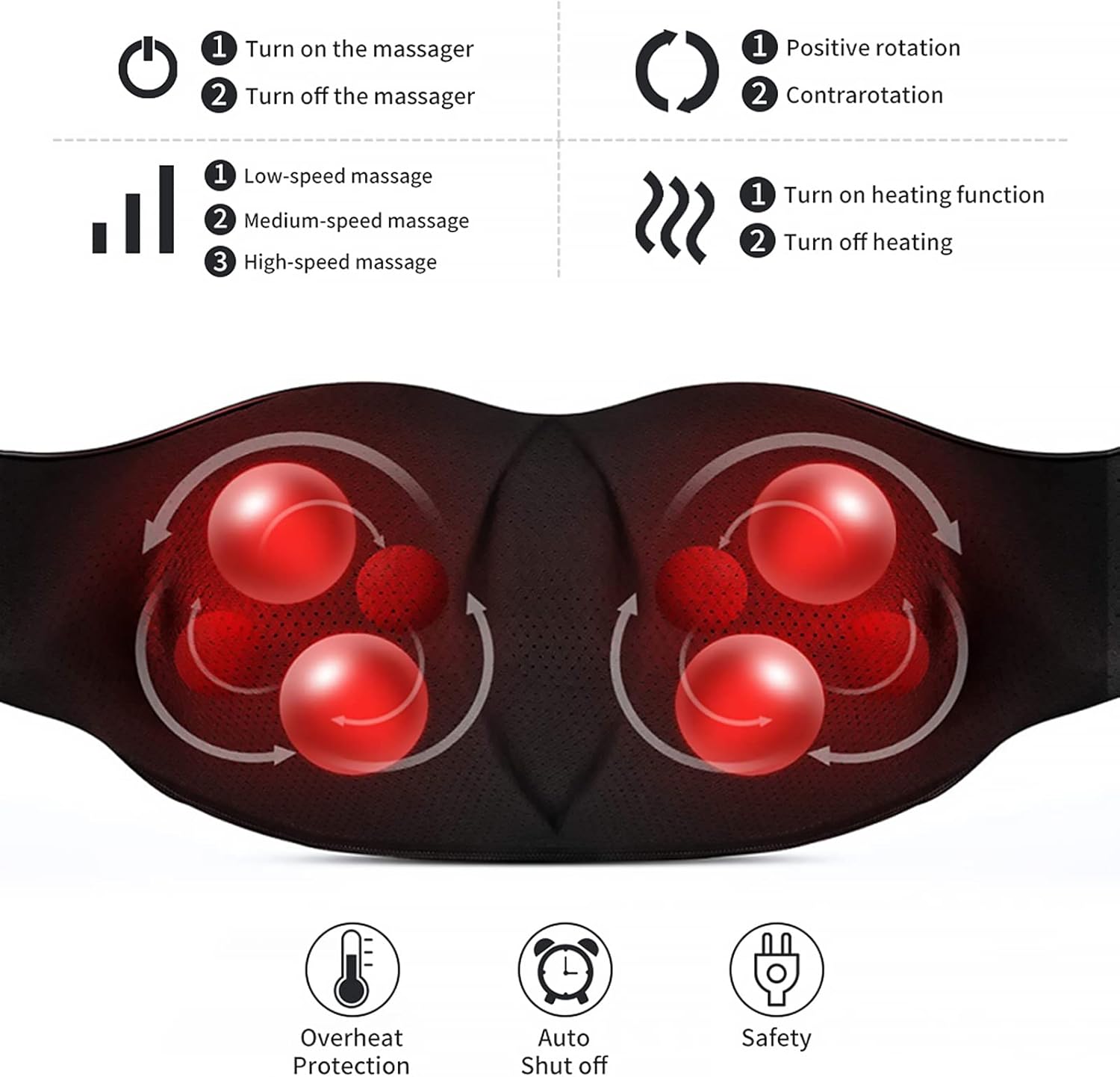 Relaxa™ 3D Shiatsu Neck Massager – Deep Tissue Kneading with Heat for Neck, Back, Shoulder & More