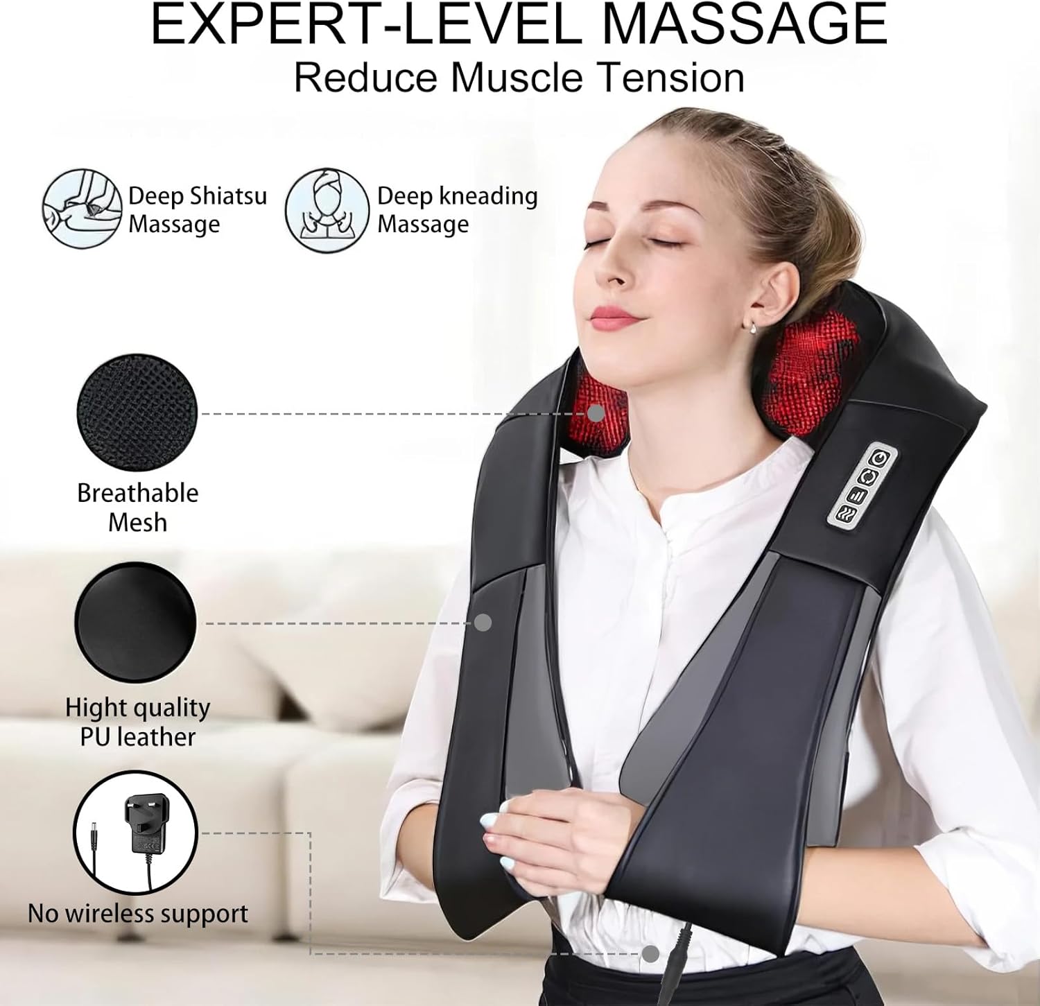 Relaxa™ 3D Shiatsu Neck Massager – Deep Tissue Kneading with Heat for Neck, Back, Shoulder & More