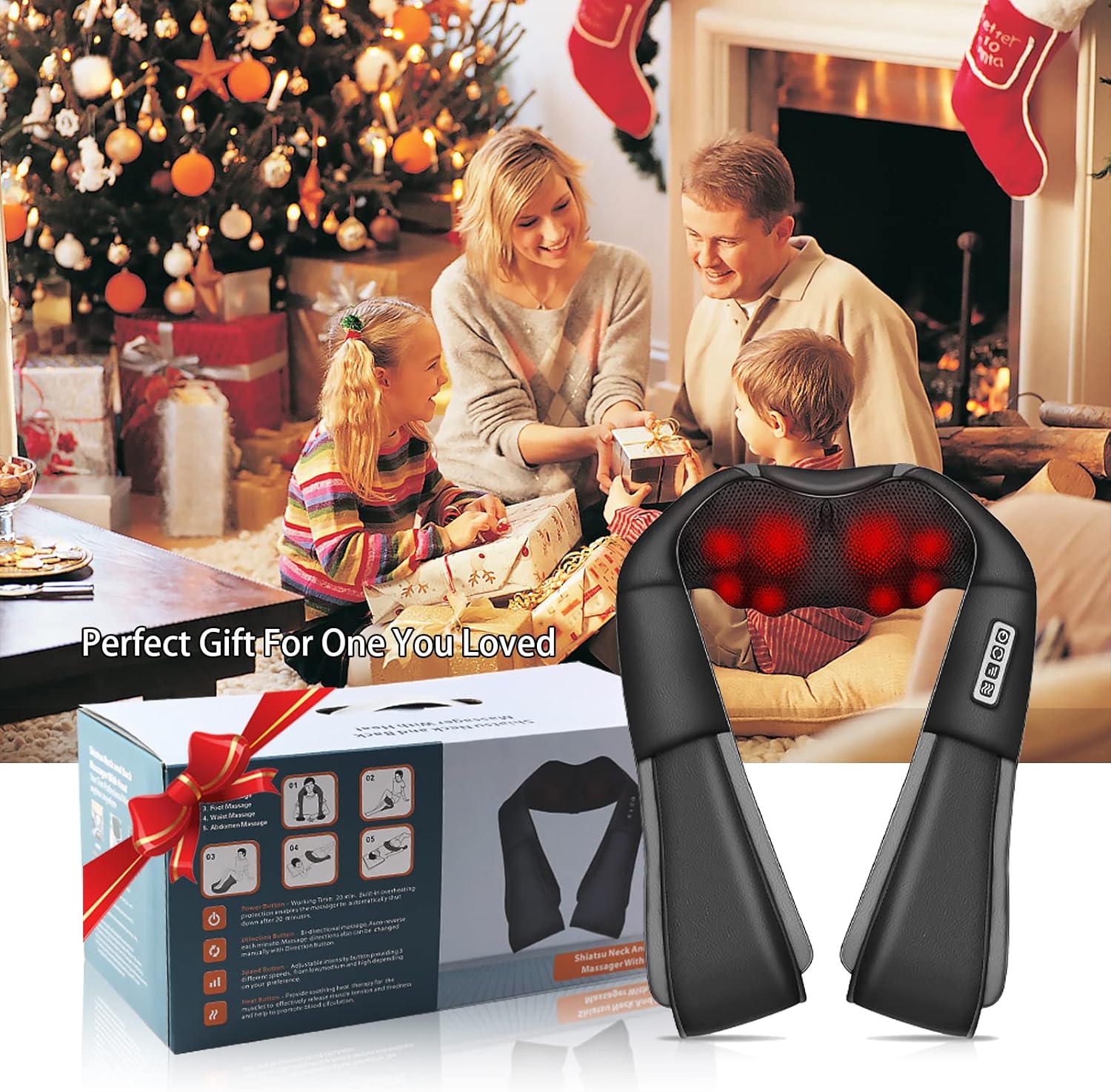 Relaxa™ 3D Shiatsu Neck Massager – Deep Tissue Kneading with Heat for Neck, Back, Shoulder & More