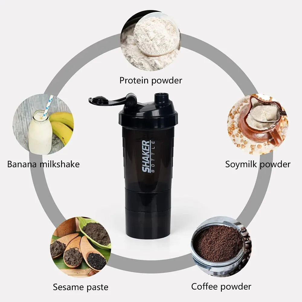 PowerMix™ 3-Layer Shaker Bottle – Protein, Water & Supplement Cup for Gym & Fitness