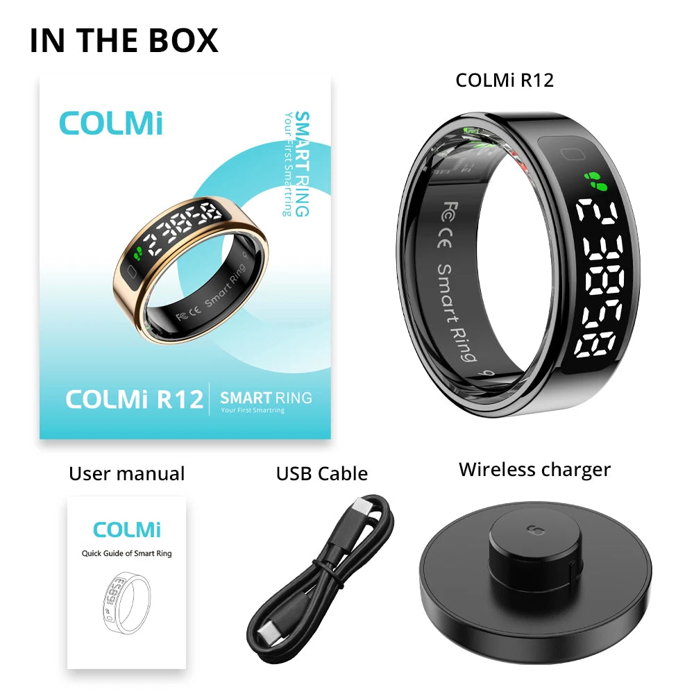 Colmi™ R12 Smart Ring – Touch Display, Wireless Charging, Health Tracking, 5ATM Waterproof