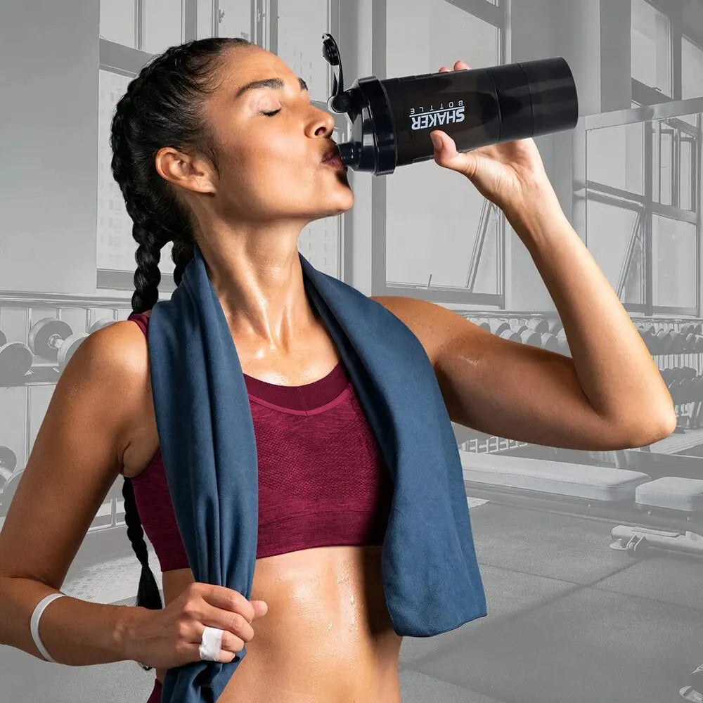 PowerMix™ 3-Layer Shaker Bottle – Protein, Water & Supplement Cup for Gym & Fitness