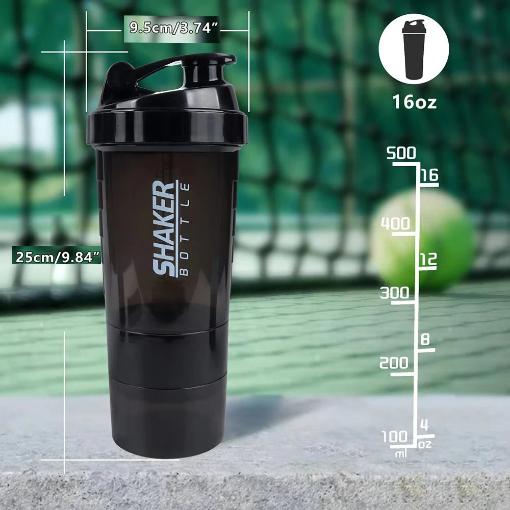 PowerMix™ 3-Layer Shaker Bottle – Protein, Water & Supplement Cup for Gym & Fitness