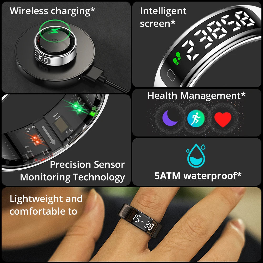 Colmi™ R12 Smart Ring – Touch Display, Wireless Charging, Health Tracking, 5ATM Waterproof