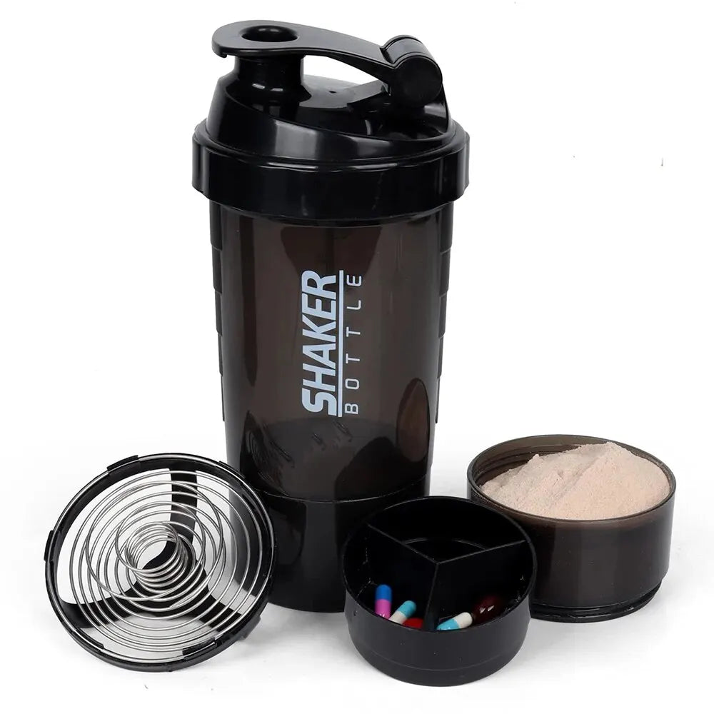 PowerMix™ 3-Layer Shaker Bottle – Protein, Water & Supplement Cup for Gym & Fitness